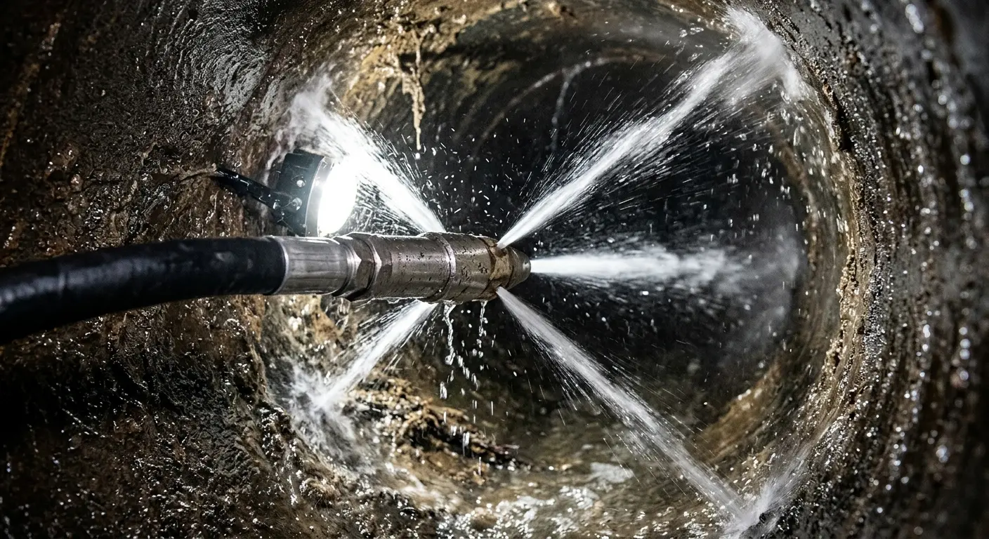 High-pressure hydro jetting nozzle cleaning sewer pipe for Storm Drain Cleaning in Highland